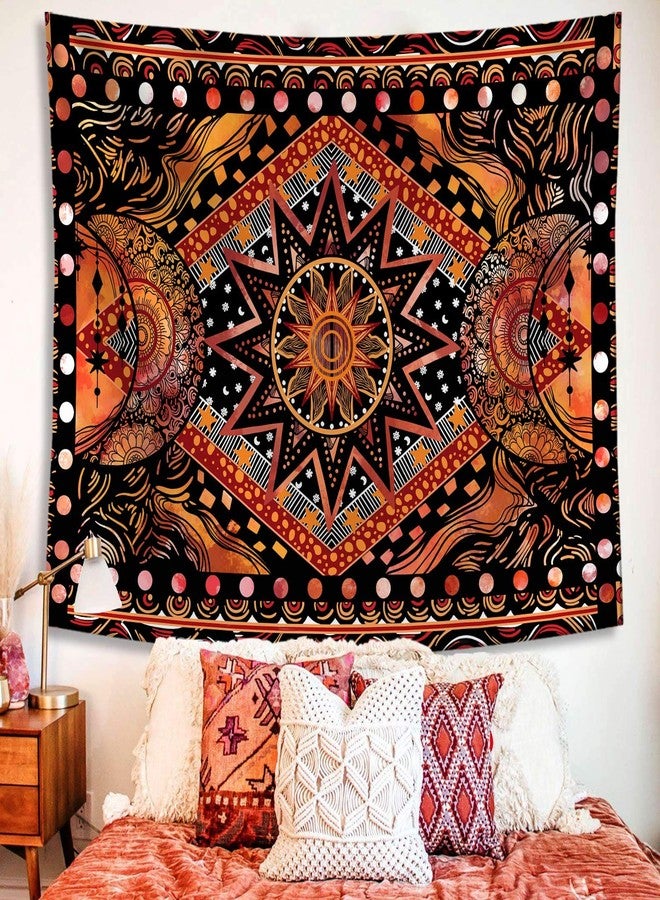 Fowocu Orange Sun and Moon Tapestry Wall Hanging, Indie Hippie Mandala Cool Wall Tapestries, Aesthetic Tapestry for Bedroom Living Room Dorm (Orange, 70.8'' × 90.5'') - Image 5